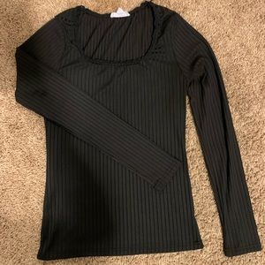 Black Ripped Stretchy Long Sleeve Top